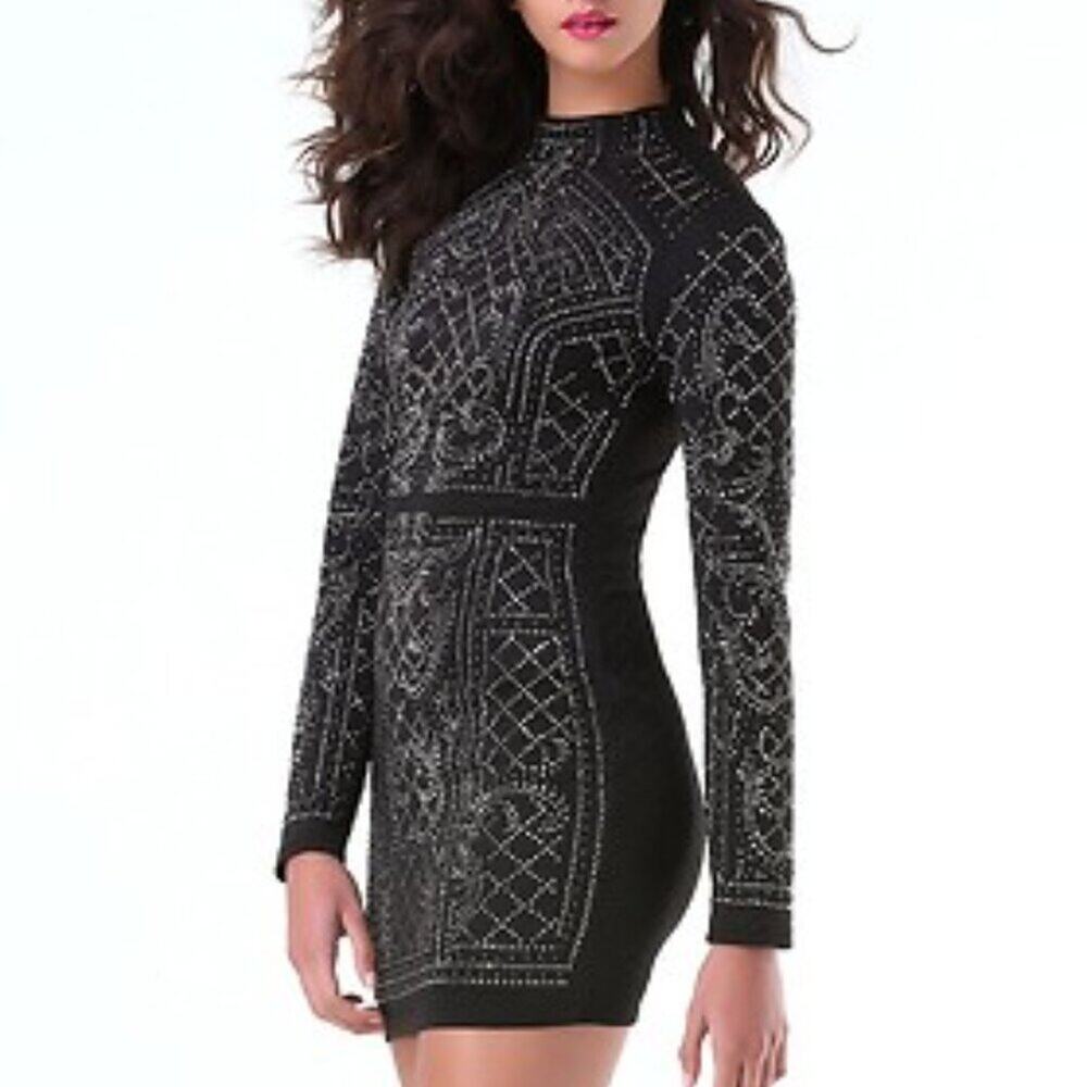 Bebe Black Studded Embellished Bodycon Mini Dress Size XS Club Going Out - Picture 8 of 9
